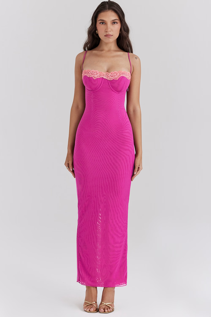Ivy Contrast Lace Slit Maxi Dress