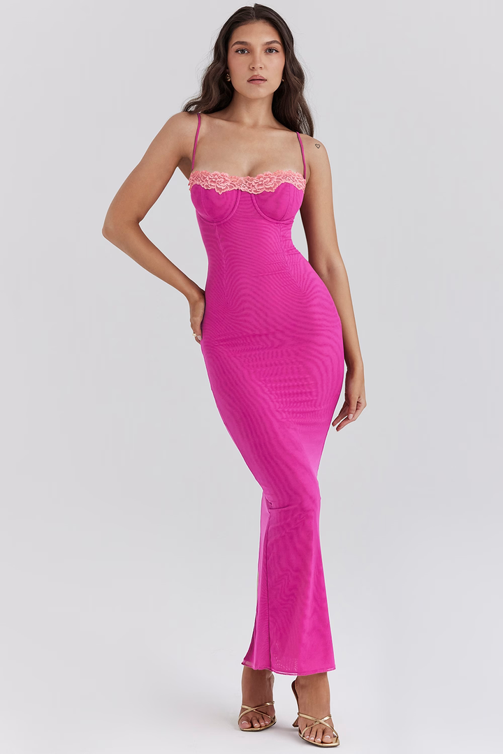 Ivy Contrast Lace Slit Maxi Dress