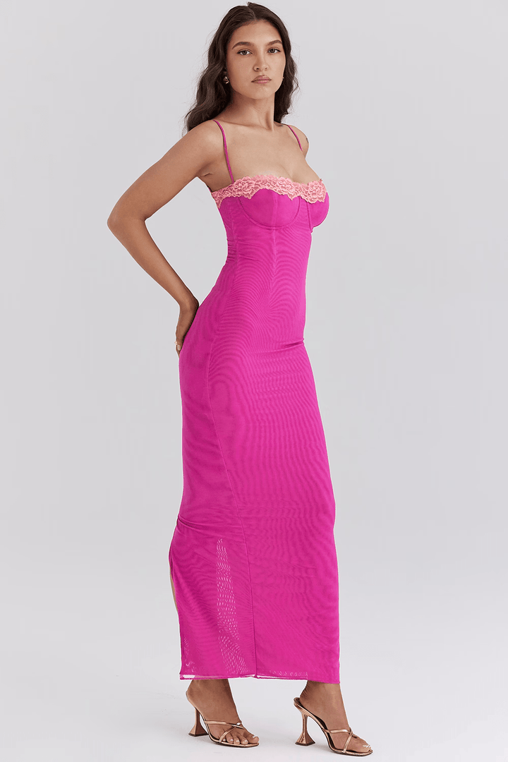 Ivy Contrast Lace Slit Maxi DressI