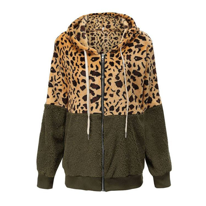 Fleece hoodie with leopard design