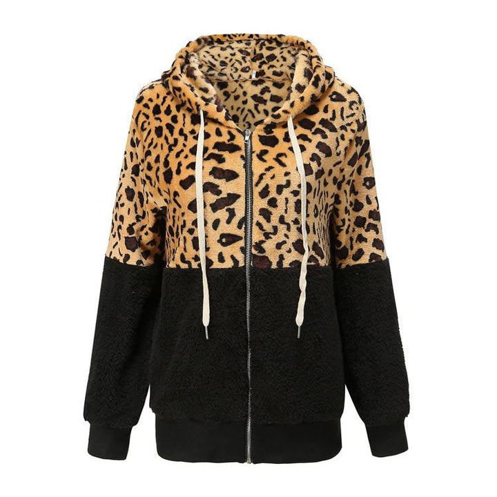 Fleece hoodie with leopard design