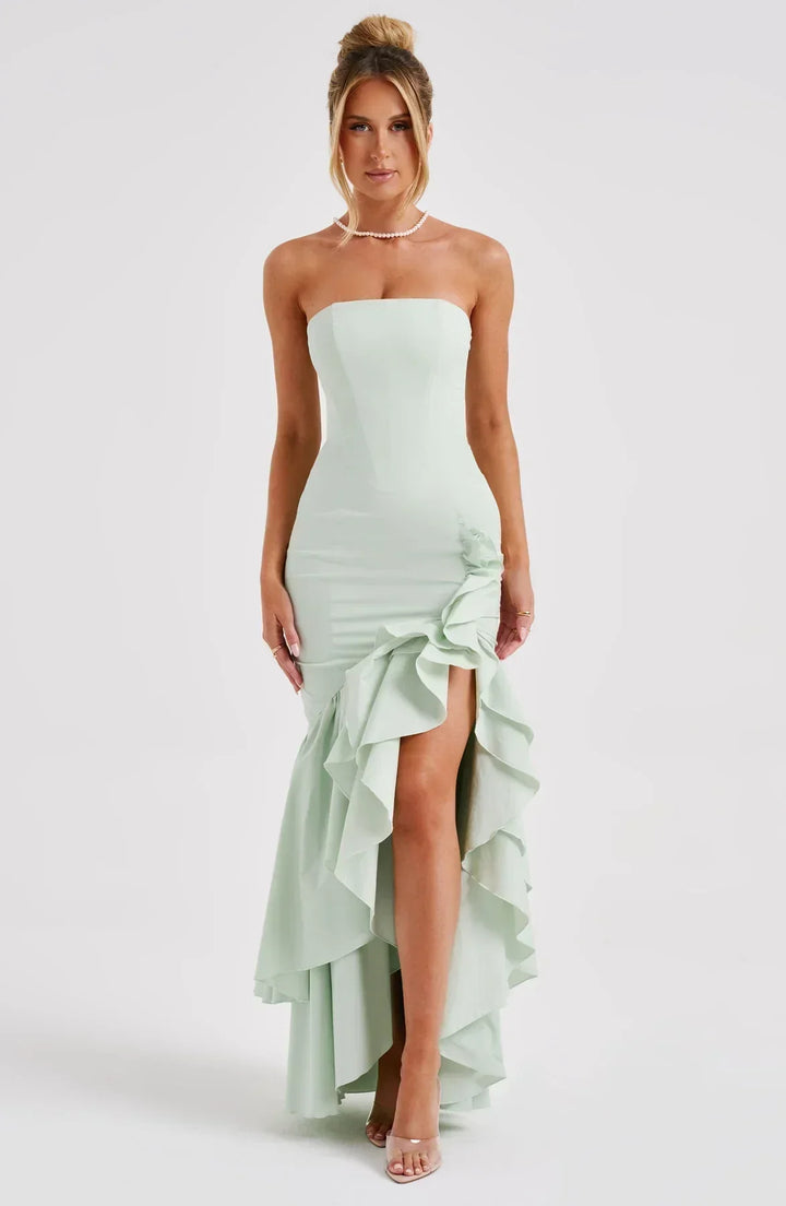 Ivy Sleeveless Slit Ruffle Maxi Dress