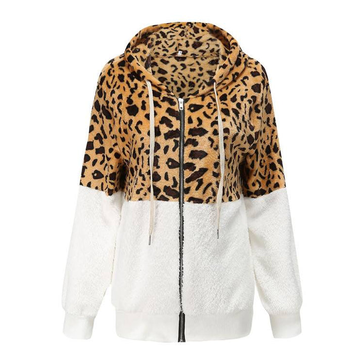Fleece hoodie with leopard design