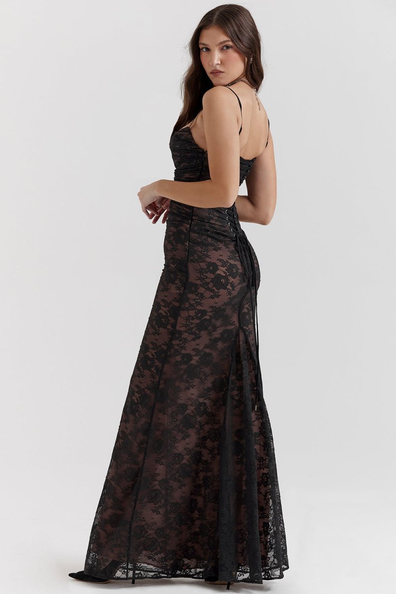 Ivy Shoulder-On Floral Lace Maxi Dress