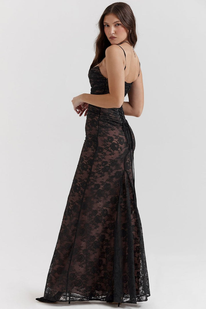 Ivy Shoulder-On Floral Lace Maxi Dress