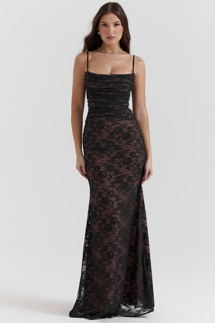 Ivy Shoulder-On Floral Lace Maxi Dress