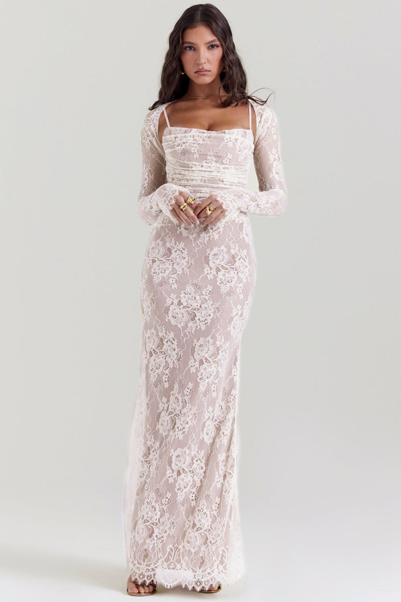 Ivy Shoulder-On Floral Lace Maxi Dress