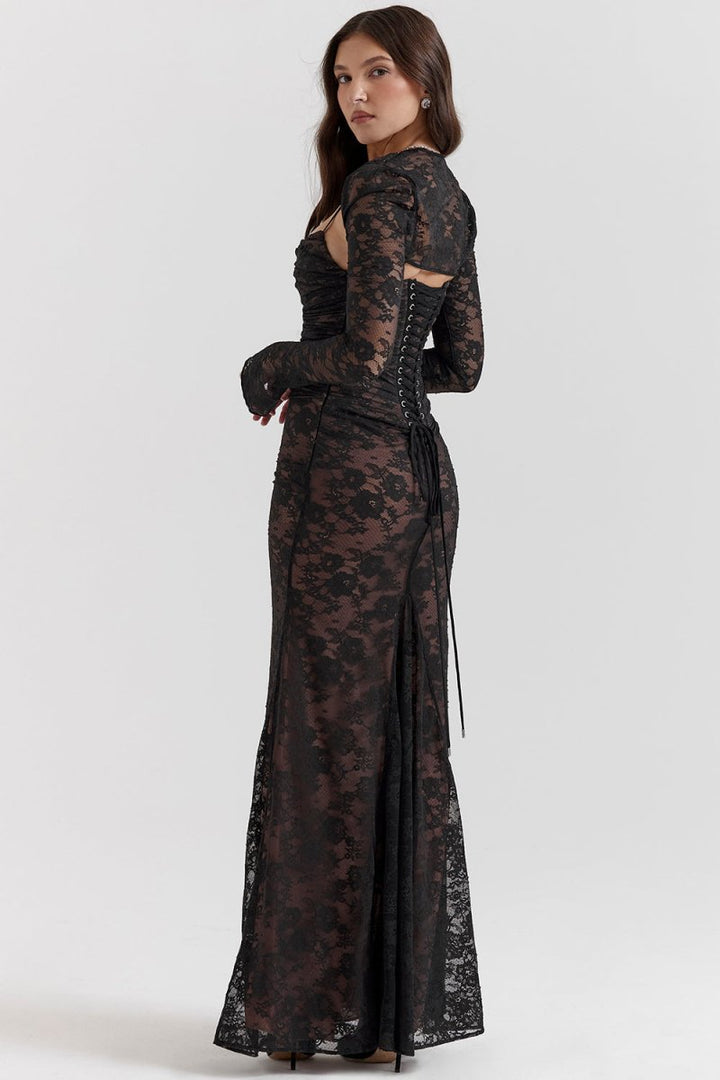 Ivy Shoulder-On Floral Lace Maxi Dress