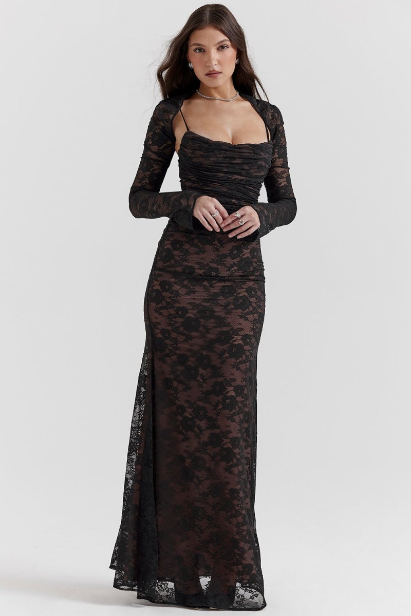 Ivy Shoulder-On Floral Lace Maxi Dress