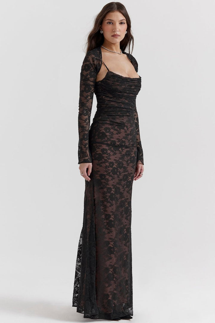 Ivy Shoulder-On Floral Lace Maxi Dress