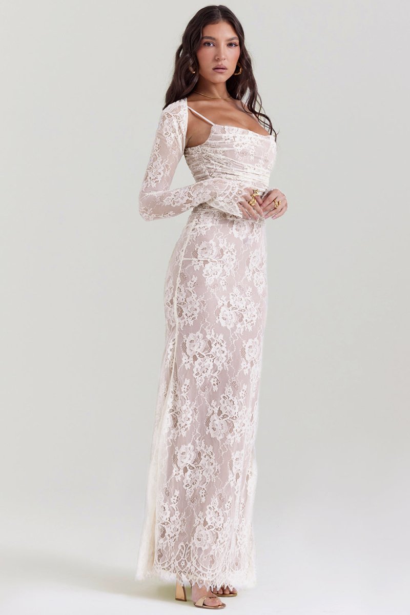 Ivy Shoulder-On Floral Lace Maxi Dress