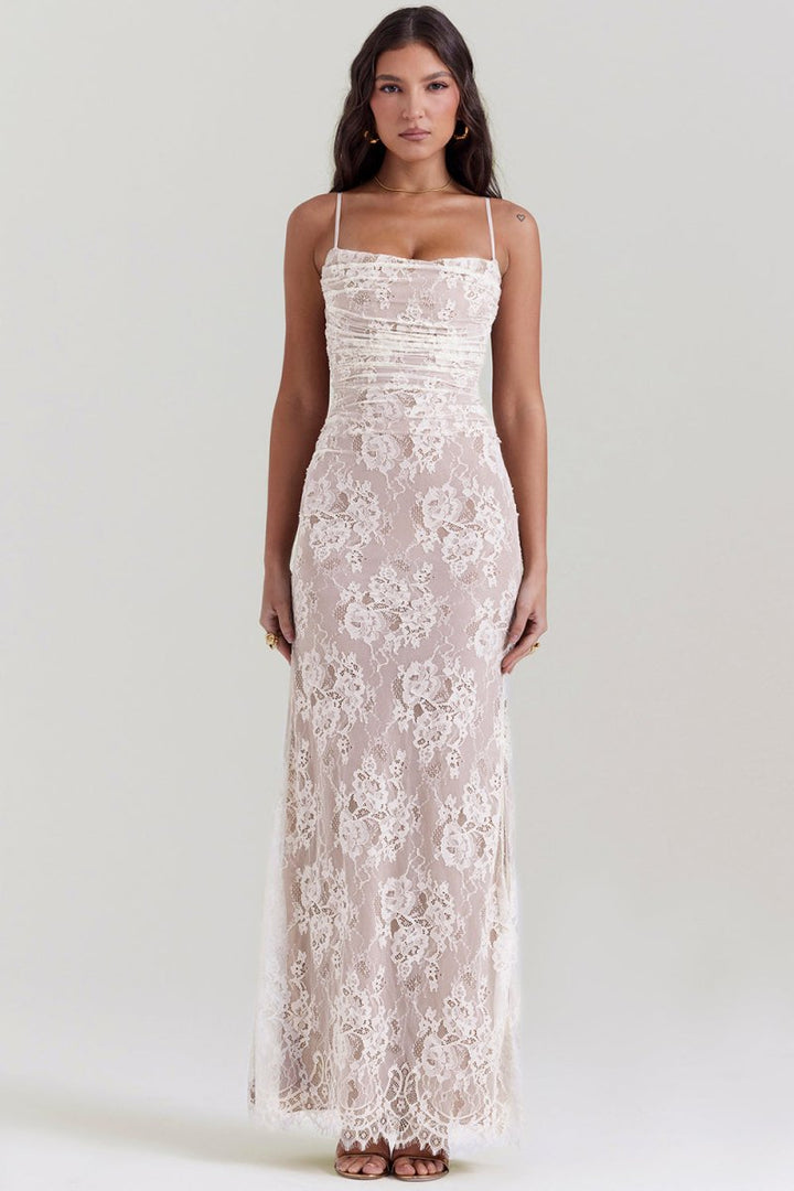 Ivy Shoulder-On Floral Lace Maxi Dress