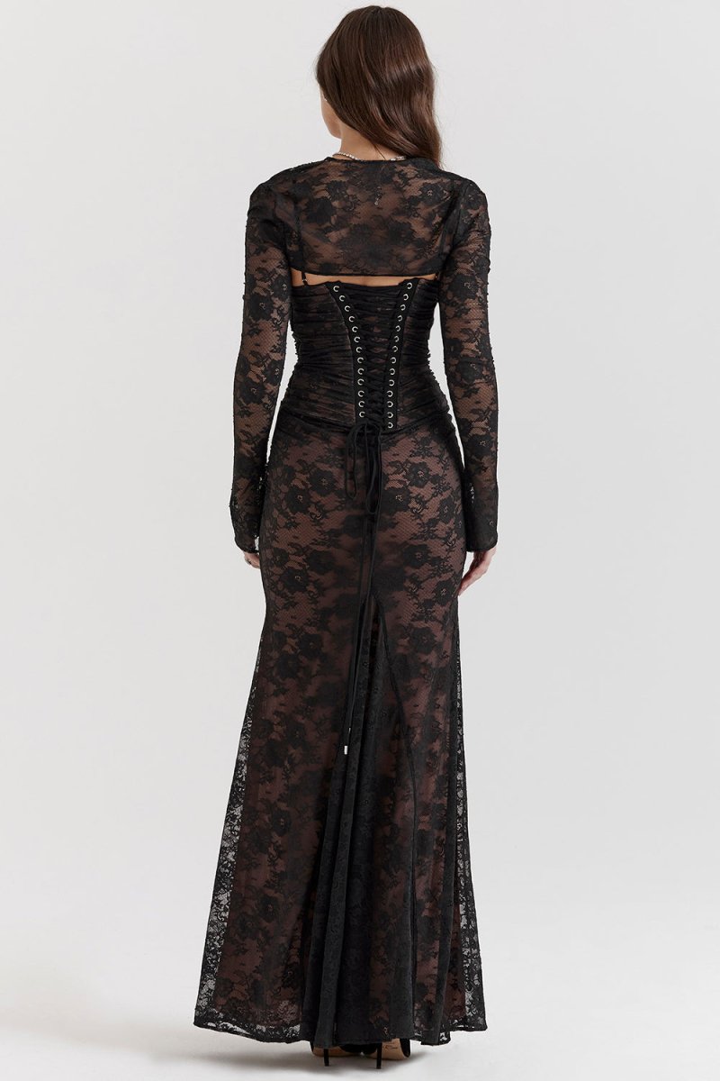 Ivy Shoulder-On Floral Lace Maxi Dress
