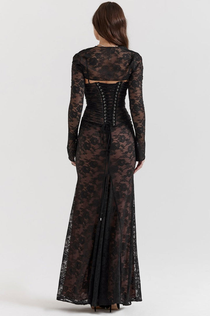 Ivy Shoulder-On Floral Lace Maxi Dress