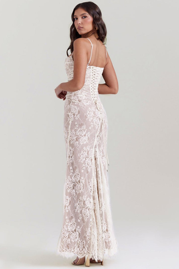 Ivy Shoulder-On Floral Lace Maxi Dress