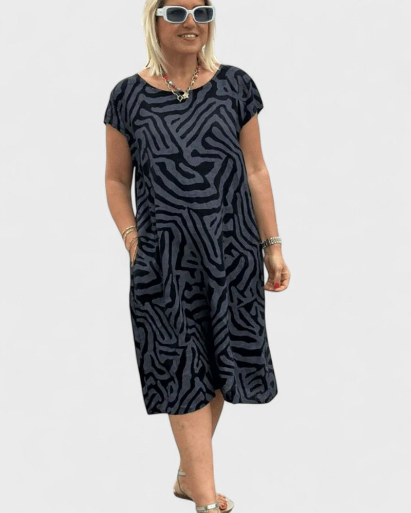 Nelia– Summer Dress with Round Neck and Beautiful Print