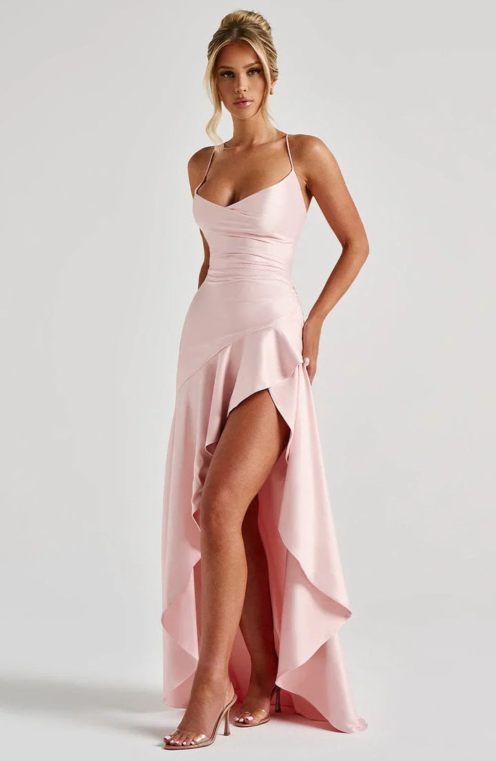 Ivy Satin Ruffle Maxi Dress
