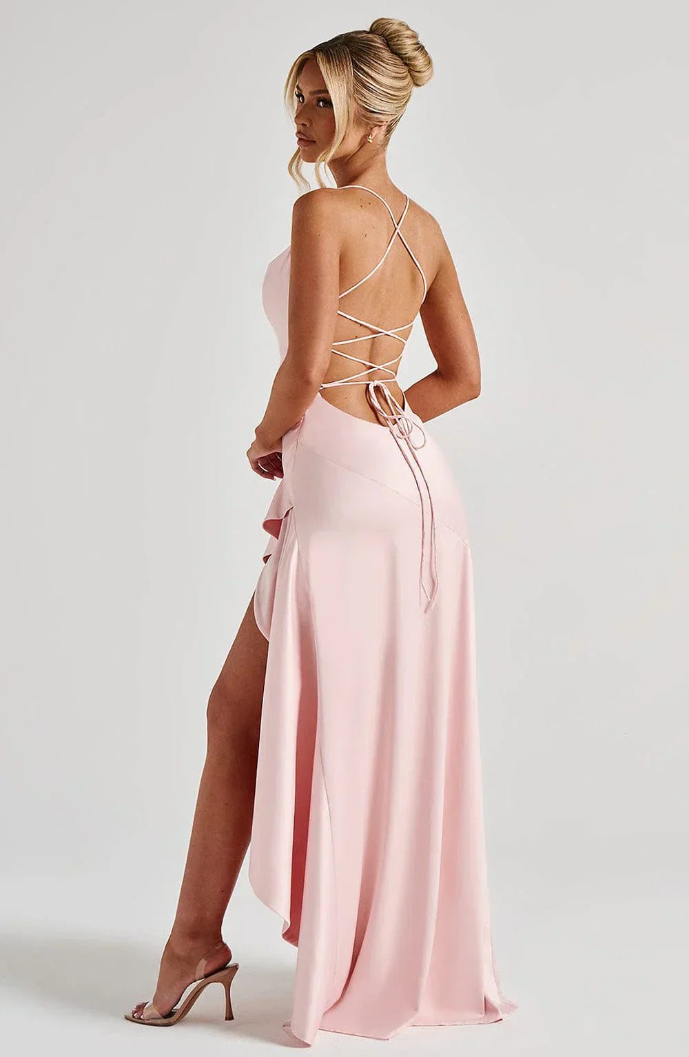 Ivy Satin Ruffle Maxi Dress