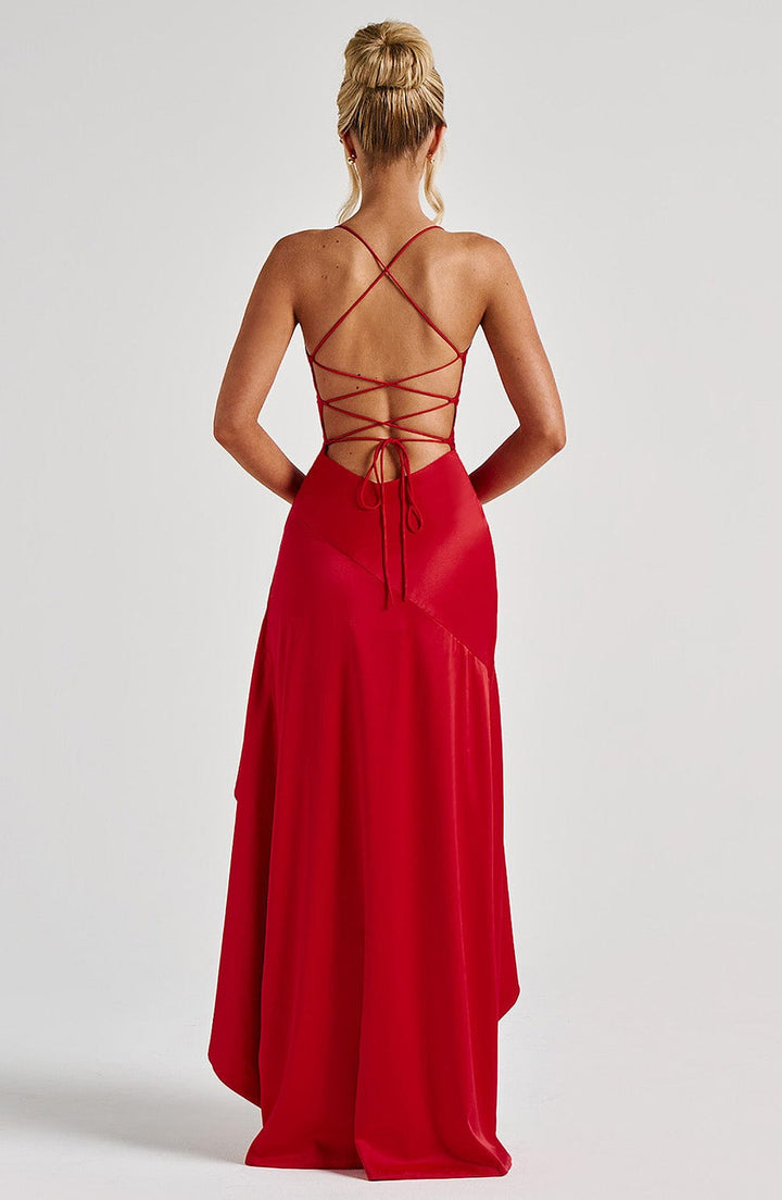 Ivy Satin Ruffle Maxi Dress