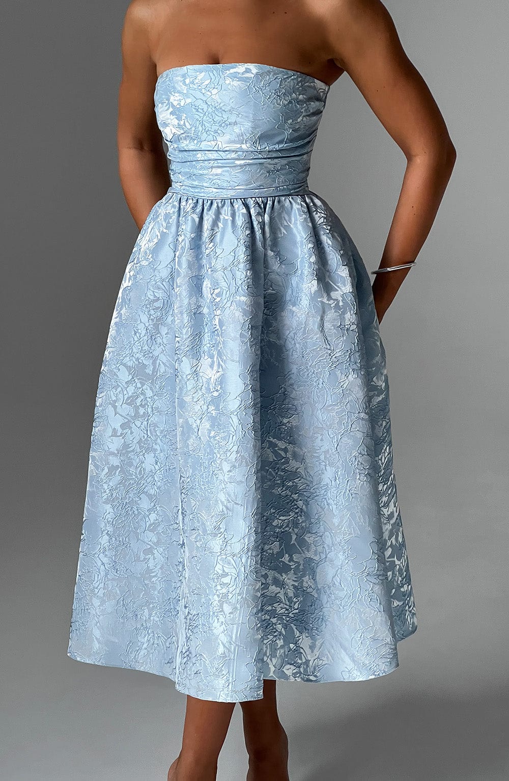 Ivy Strapless Jacquard Midi Dress