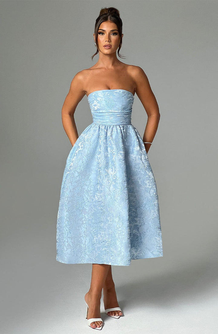 Ivy Strapless Jacquard Midi Dress