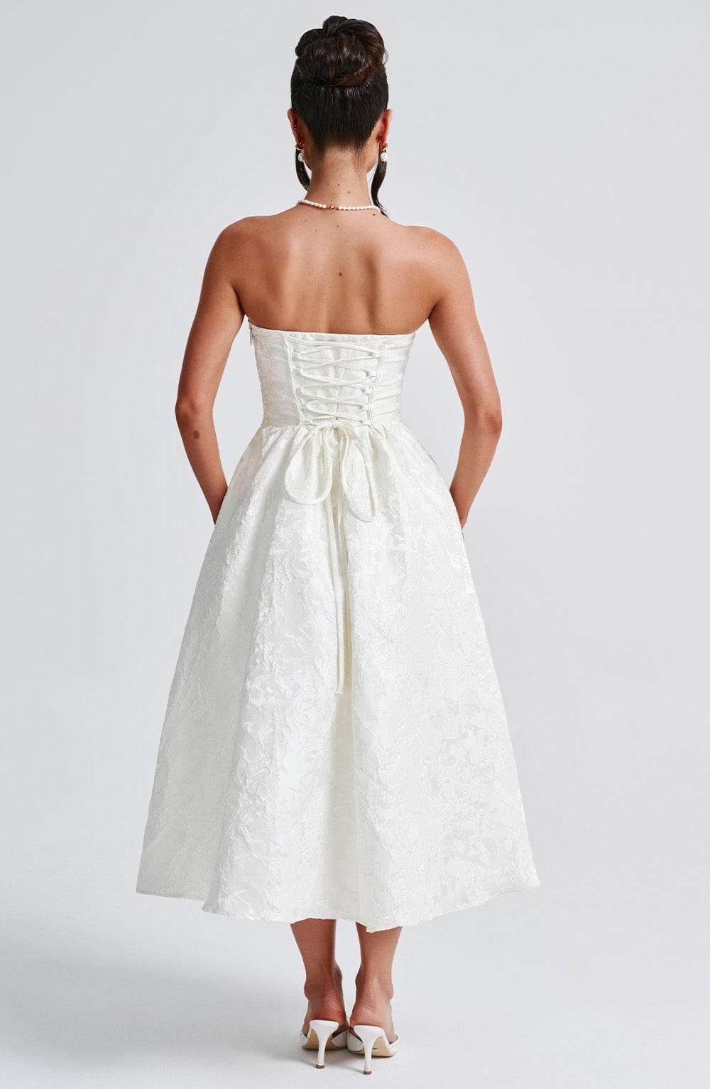 Ivy Strapless Jacquard Midi Dress