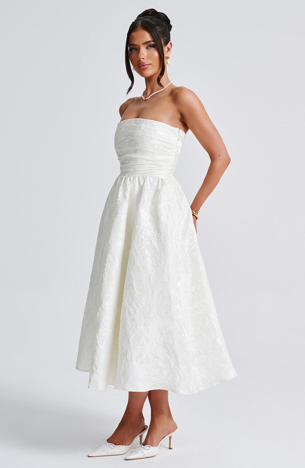 Ivy Strapless Jacquard Midi Dress