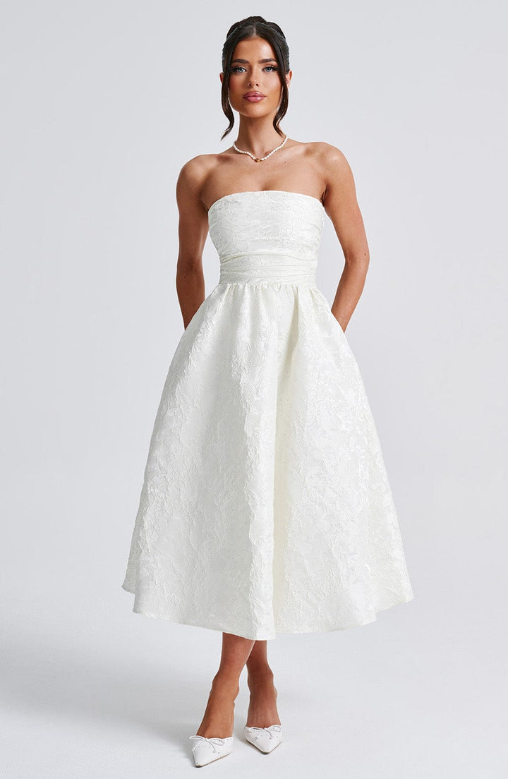 Ivy Strapless Jacquard Midi Dress