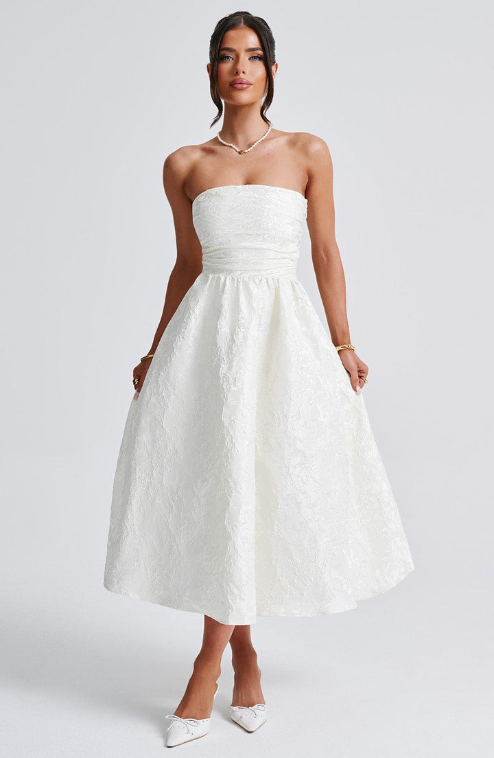 Ivy Strapless Jacquard Midi Dress